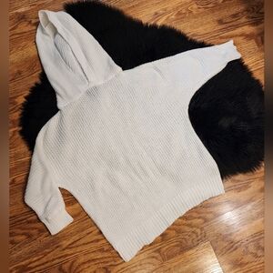 100% Cotton Open Knit White Sweater With Hood Size XL